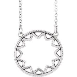 Sterling Silver 15mm Milgrain Sun Adjustable Necklace, 16-18 Inch